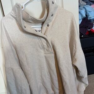 aerie Cream Snap-Button Funnel Neck Sweater